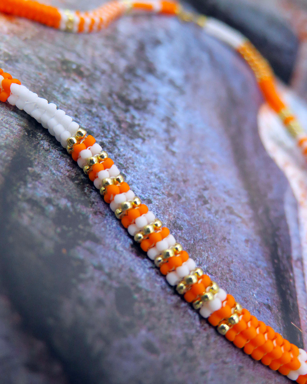 Bracciale Agata con Perline Arancioni e Bianche