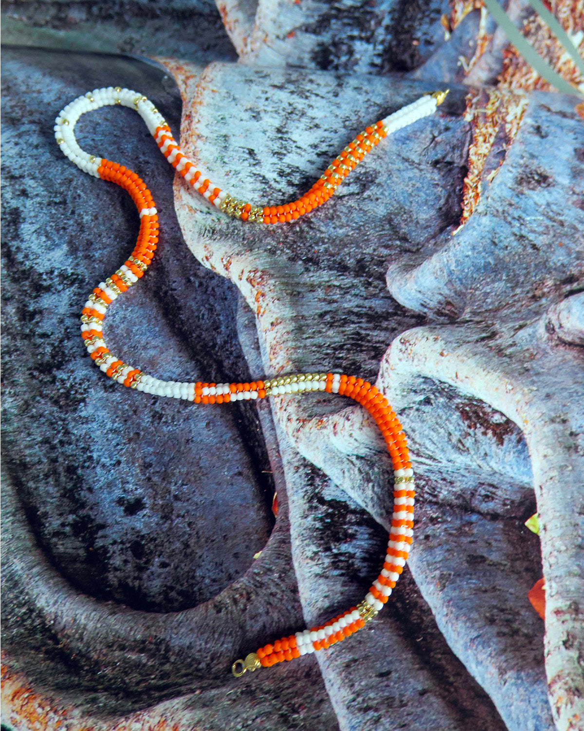 Collana Agata con Perline Arancioni e Bianche