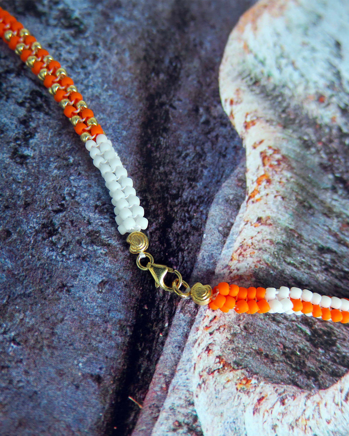 Collana Agata con Perline Arancioni e Bianche