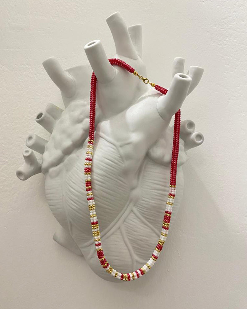 Collana Nina con Perline Rosse e Bianche